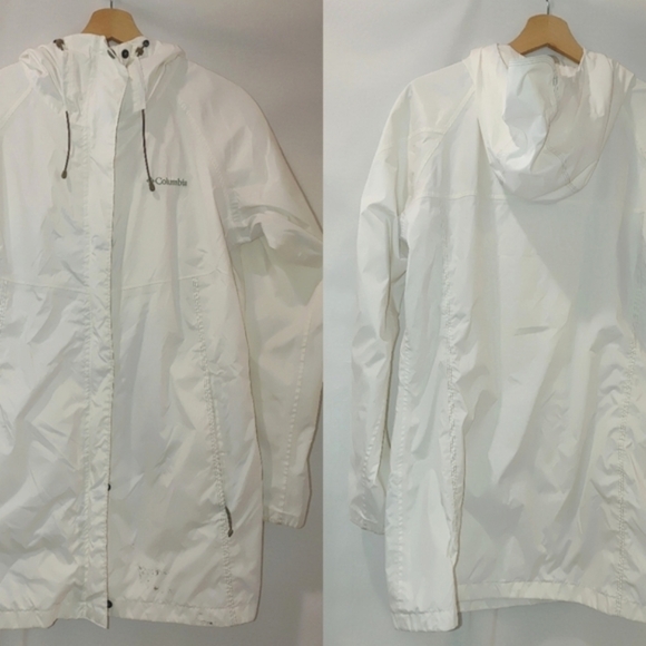 Columbia Rain Jacket Mid length Waterproof Seam Sealed Hooded White Size Large L - Picture 1 of 13